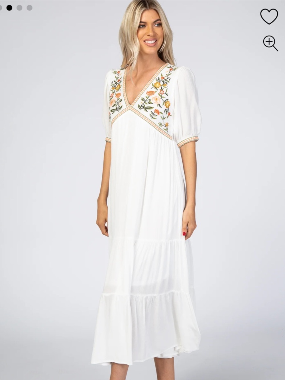 Pink Blush In Looms Embroidered V-Neck White Maxi Dress